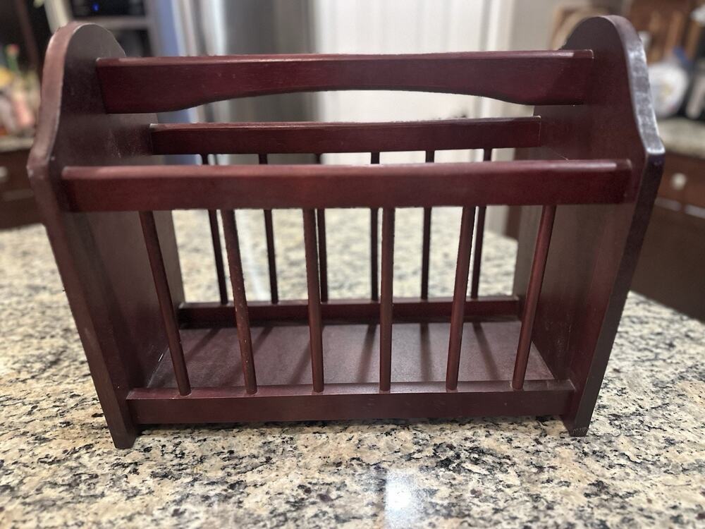 Wood Magazine Rack Light Finish Freestanding Wooden Spindles Newspaper Holder